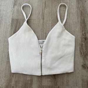 Zara White Ribbed Crop Top
